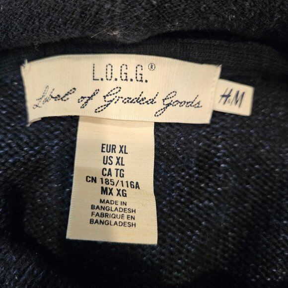 L.O.G.G. By H&M XL Dark Gray Knit Hooded Pullover Sweater double thick Pocket - Picture 12 of 14
